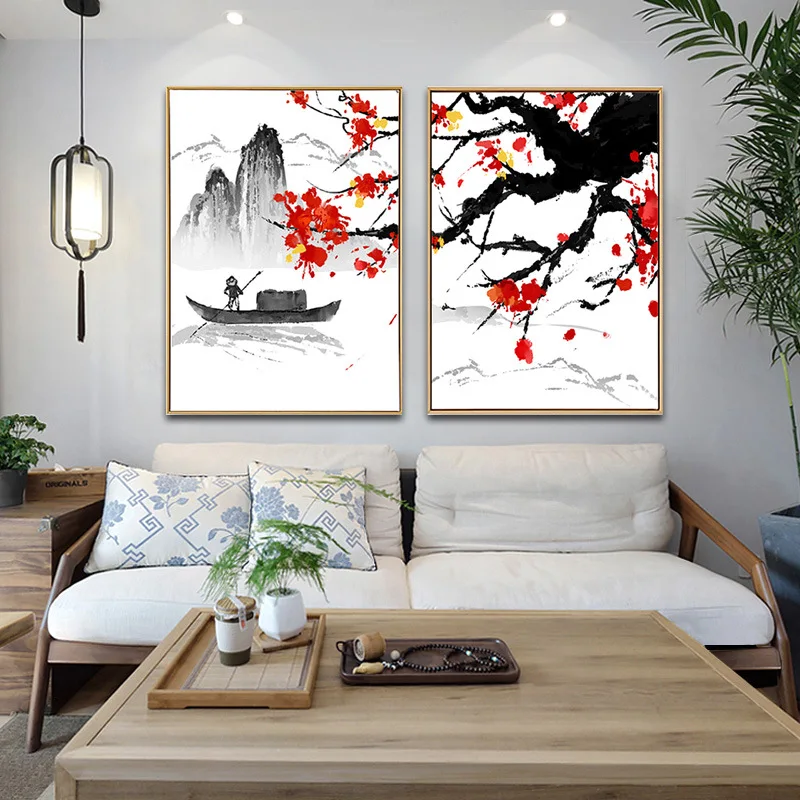 Алмазная вышивка 5D сделай сам мозаика полная чернила цветение сливы лодка