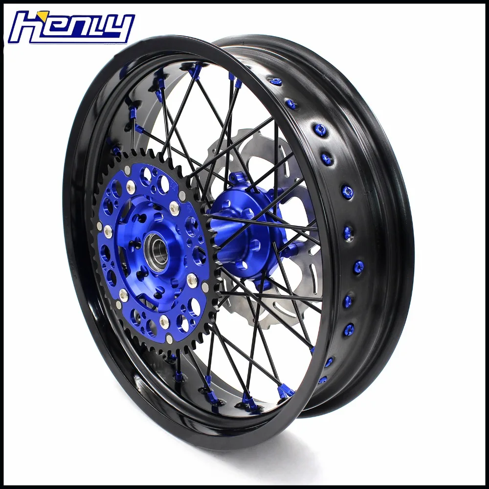 3,5/5,0 полный колеса мотоциклов диски набор для YAMAHA WR250F 2001- WR450F 2003- Supermotard синий диск черная ручка