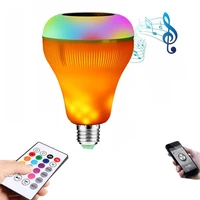 flame lamp e27 smart led rgb lamp wireless bluetooth music speaker bulb dimmable led light with 24 keys remote control 12w