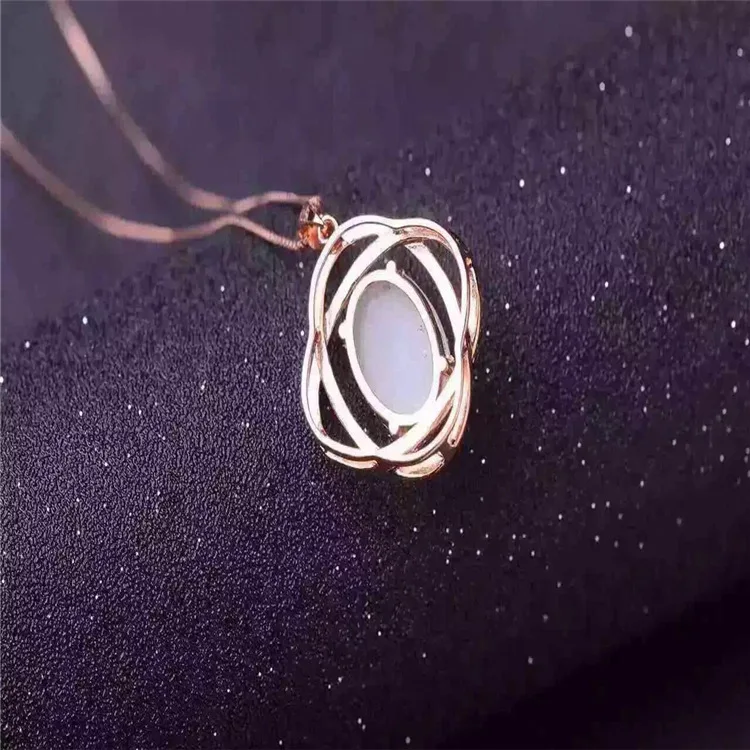 

KJJEAXCMY boutique jewels 925 sterling silver inlaid natural hetian jade female pendant + necklace jewelry smooth curved shape