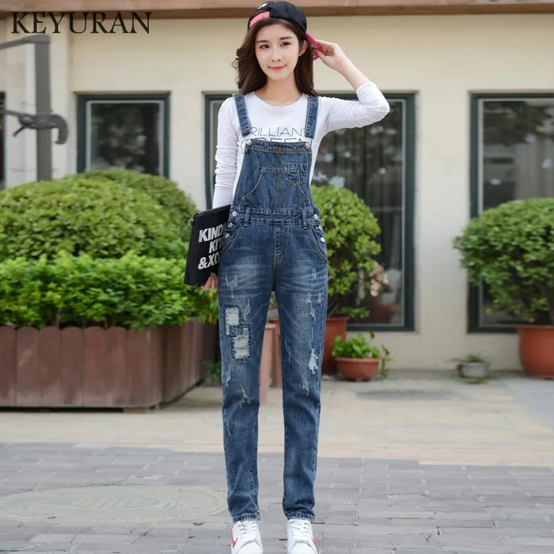2019 Новинка весны женские комбинезоны Boyfriend Denim комбинезон рваные и пуговицы