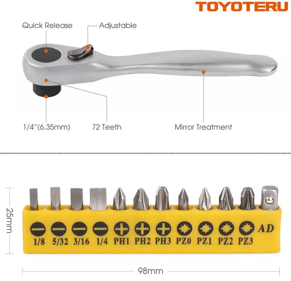 12pcs Bit Handle Горячая Распродажа мини 1/" 72 T рукоятка для храпового ключа или отвертки БЫСТРОРАЗЪЕМНАЯ рукоятка с насадками 1/4" - Цвет: 12pcs Bit Handle