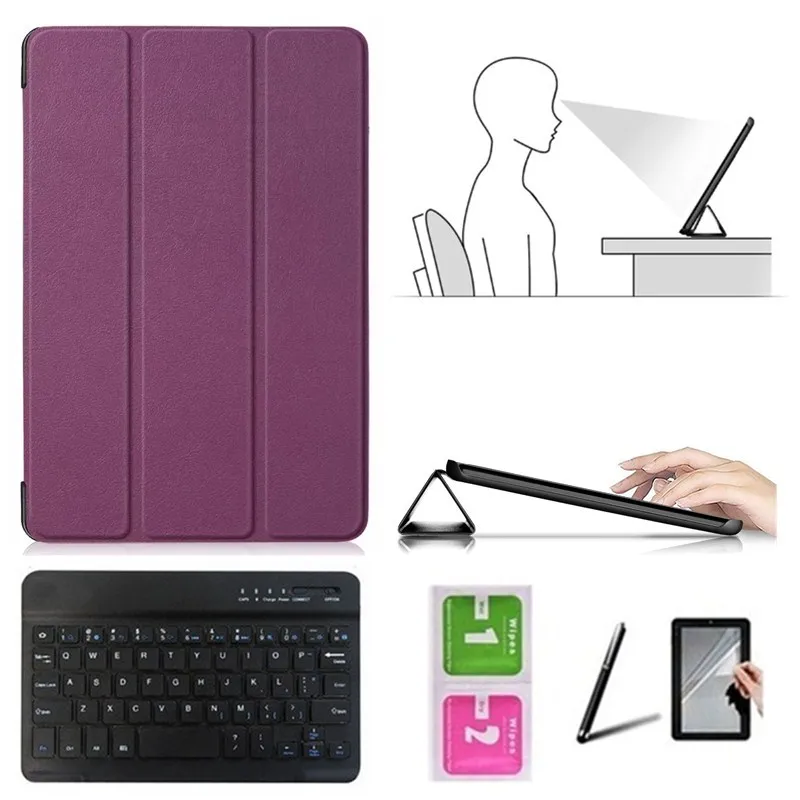 Набор аксессуаров для huawei MediaPad M5 Lite 10 BAH2-W19 BAH2-L09 BAH2-W09 10,1 дюймов планшет-Smart Cover+ Bluetooth клавиатура+ защитная пленка на экран+ подставка для ручек - Цвет: BK7-PR