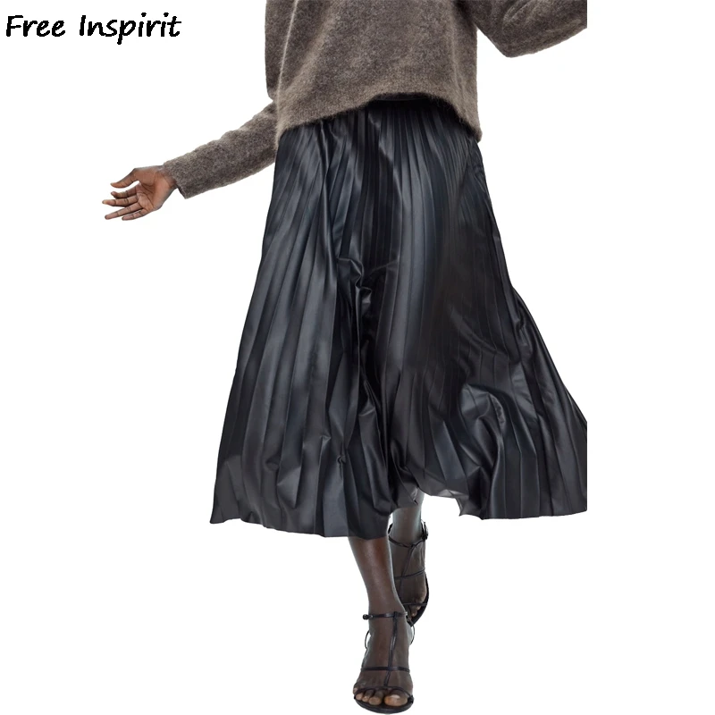 Free Inspirit 2018 New Fashion Autumn And Winter Women Vintage Pleated Skirt High Waist Leather Effect Lady Temperament | Женская одежда