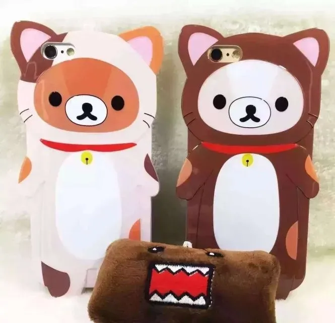 2016 Japan New Fashion 3D cartoon Relaxed Bear TPU back cover case for Apple iphone 6 6s plus Red Scarf Little Yellow Bell kuma |