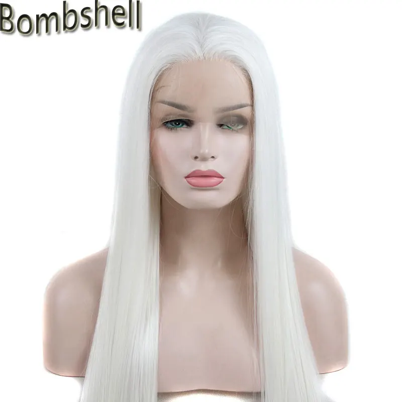 1001# Bombshell белый блонд длинный прямой синтетический парик на кружеве Замена Полный парик для женщин термостойкие волосы часть