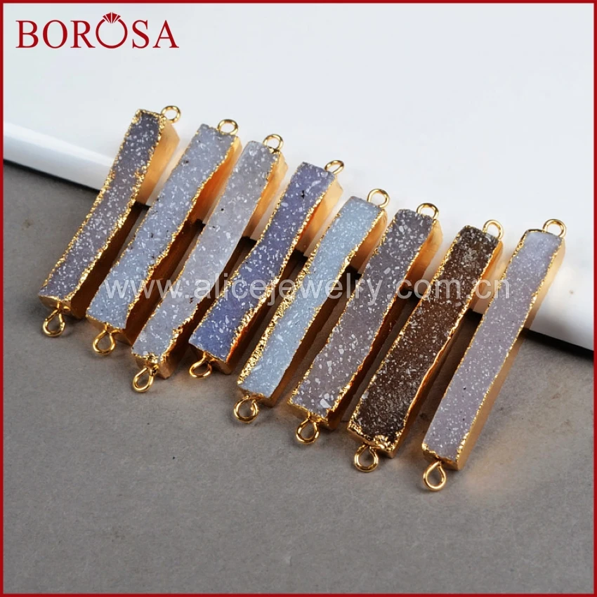 

BOROSA Hot ! Gold Color Druzy Bar Slim Rectangle Hot Crystal Druzy Druzy Geode Connectors Drusy Jewelry 119