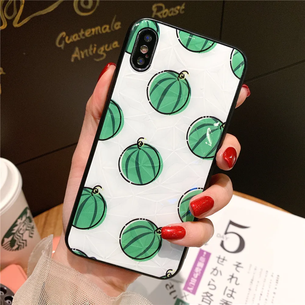 Luxury Geometric Diamond Texture Phone Case for IPhone 7P 8 Plus 6 6S Cute Watermelon Shell Iphone X XS XR MAX Rhombus Cover |