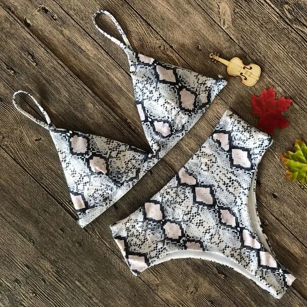 Snake skin Леопардовый женский купальник с высокой талией, бикини, купальник Mujer, женский купальный костюм, комплект бикини, винтажный пляжный бикини для женщин - Цвет: Snake skin