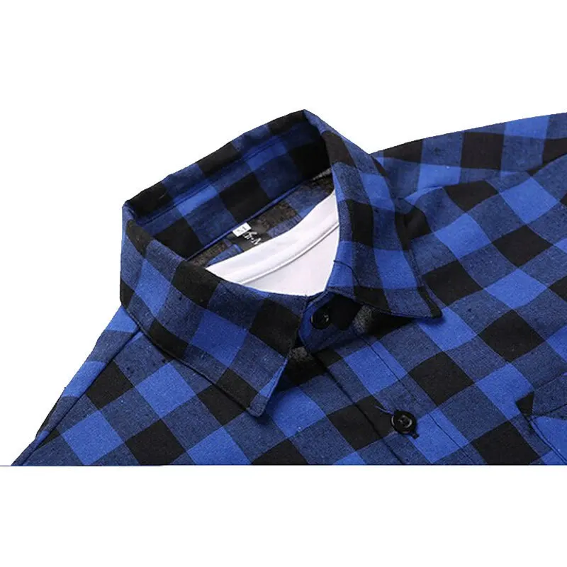 Мужская приталенная рубашка в клетку повседневная хлопковая с длинными рукавами