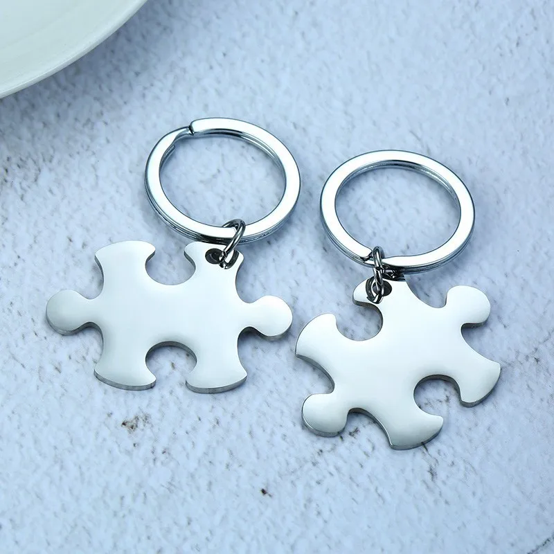 Puzzle Keychain Pairs Stainless Steel Personalized Custom Women Men Couples Lovers Anniversary Key Ring Accessories