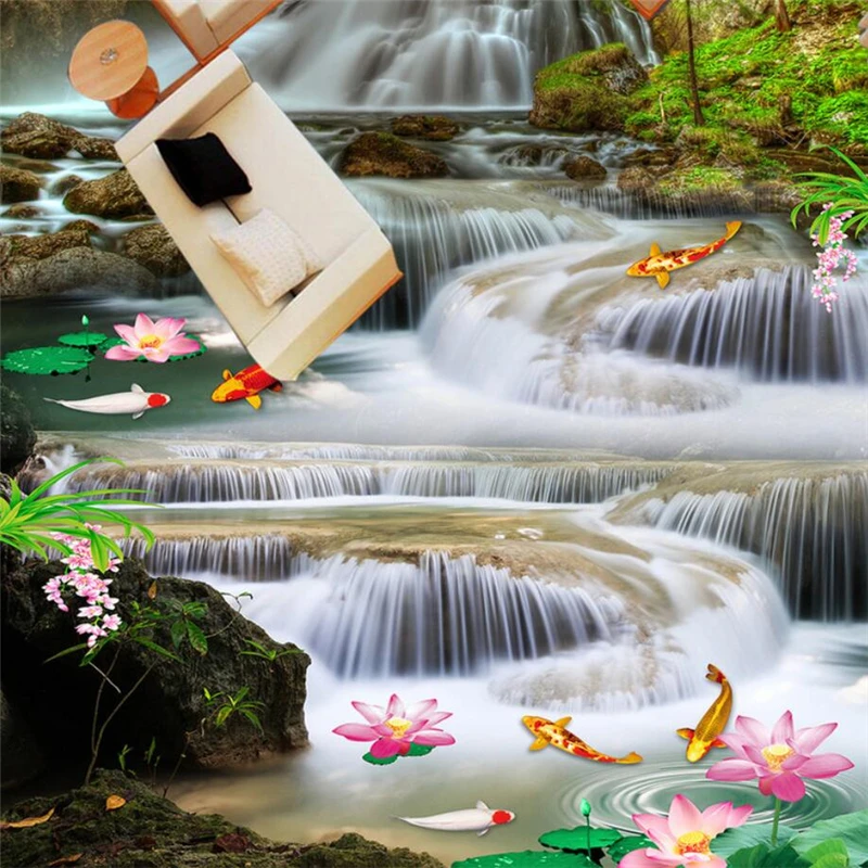 Beibehang большое напольное покрытие производство воды лотос карп водопад 3D