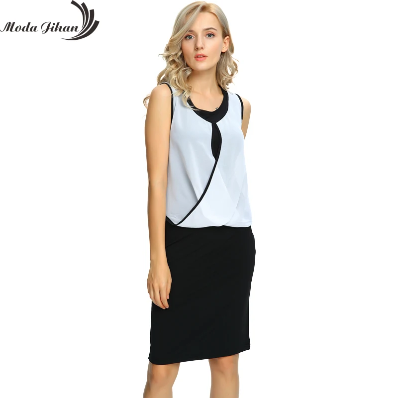 Moda Jihan женское летнее платье растягивающееся без рукавов Женская рабочая одежда