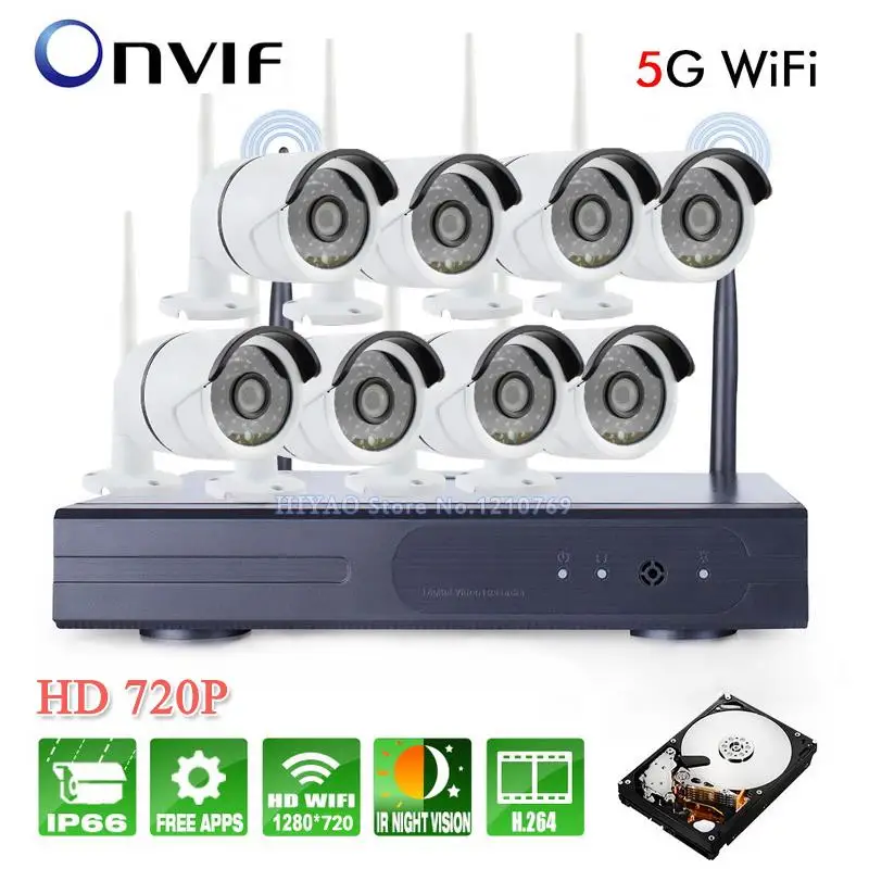 Новый Onvif 8CH 720PP Беспроводной NVR комплект P2P ночного видения Открытый WI-FI Камера