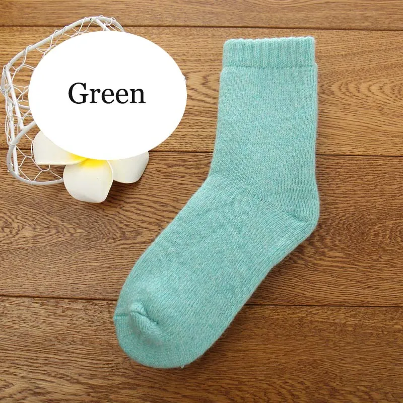 Green Новые зимние толстые шерстяные носки женские теплые хлопковые кашемировые носки для женщин, однотонные носки супер плотные махровые носки для девочек - Цвет: Green