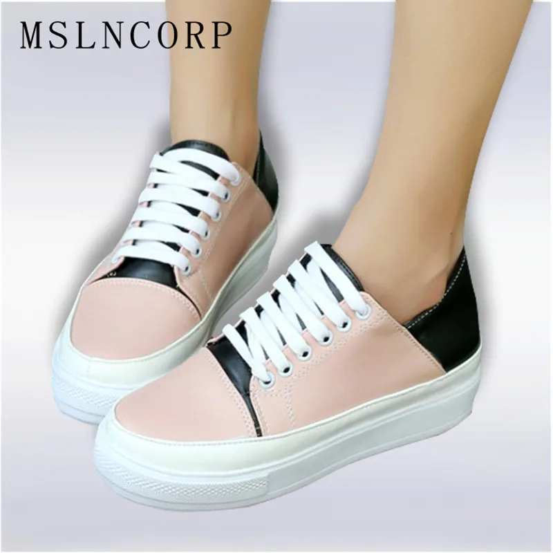 

Plus Size 34-44 women shoes new fashion casual platform PU leather classic women casual lace-up Flats shoes sneakers Footwear