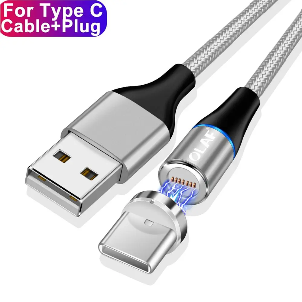 Олаф светодиодный магнитный кабель 3A для iPhone samsung huawei Xiaomi Micro usb type c Quick Charge 3,0 Быстрый Магнитный usb-кабель для зарядки - Цвет: For Type C Silver