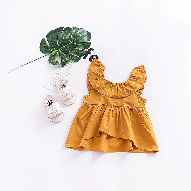 Модное желтое Летнее Детское платье для маленьких девочек платья принцессы с бантом милая детская одежда