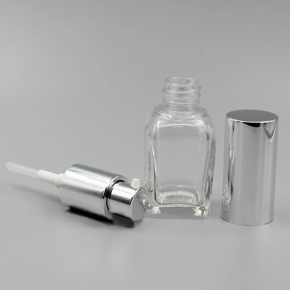 Оптовая продажа 20 мл Квадратные прозрачные стеклянные косметические эфирные