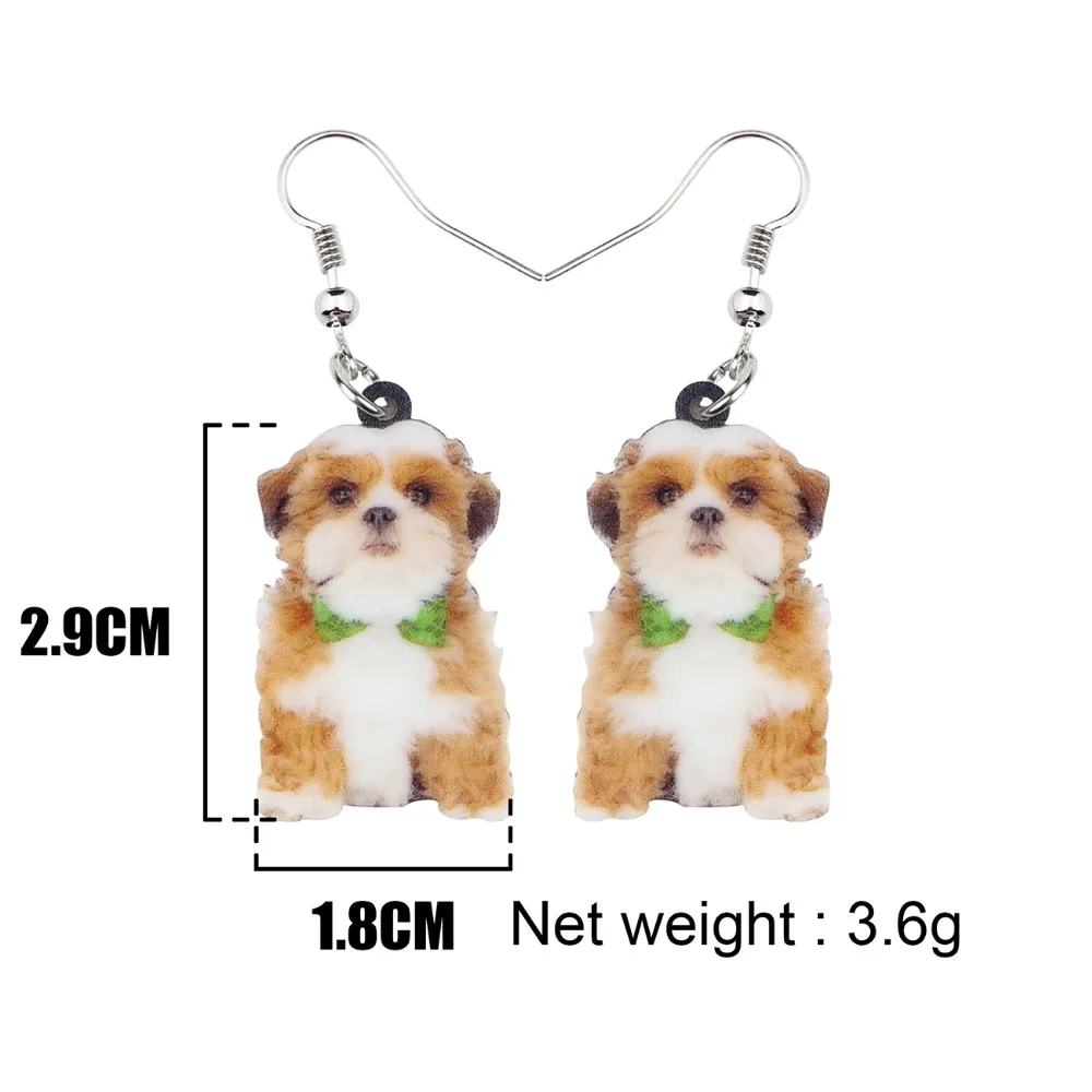 Bonsny акриловые милые пушистые китайские Shih Tzu собака серьги-подвески в форме капли
