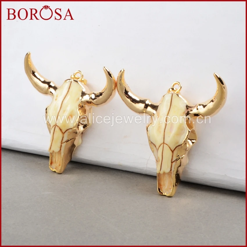 BOROSA Мода бусина буйвола, золото цвет бык скот Шарм бисера Longhorn Смола Рог скот кулон для ювелирных изделий G842