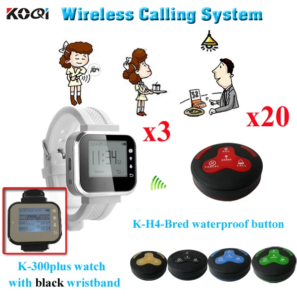 

Пейджинговая система для гостей ресторана, низкая цена, оборудование для пейджера для обслуживания клиентов ресторана (3 часы + 20 кнопок выз...