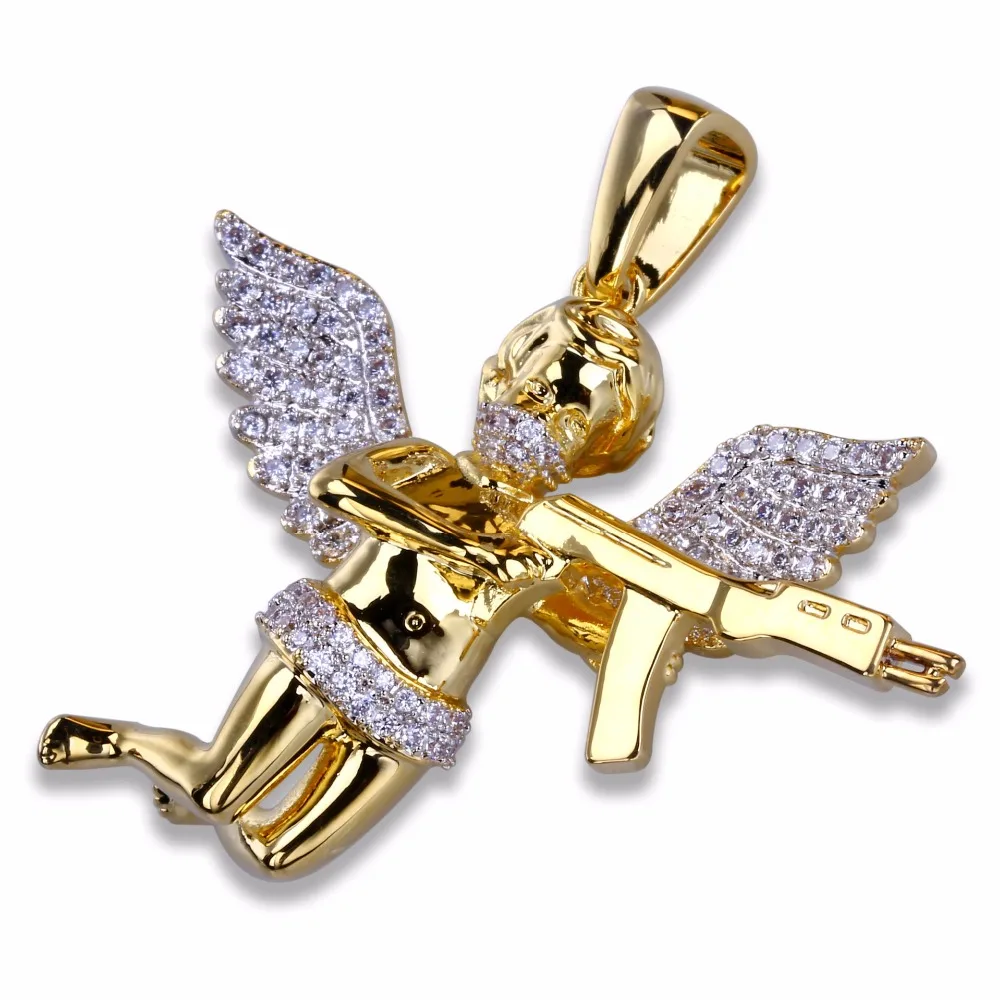 С мелким цирконием AAA циркон Bling лед из Амур Ангел кулон колье золотой Цвет Медь