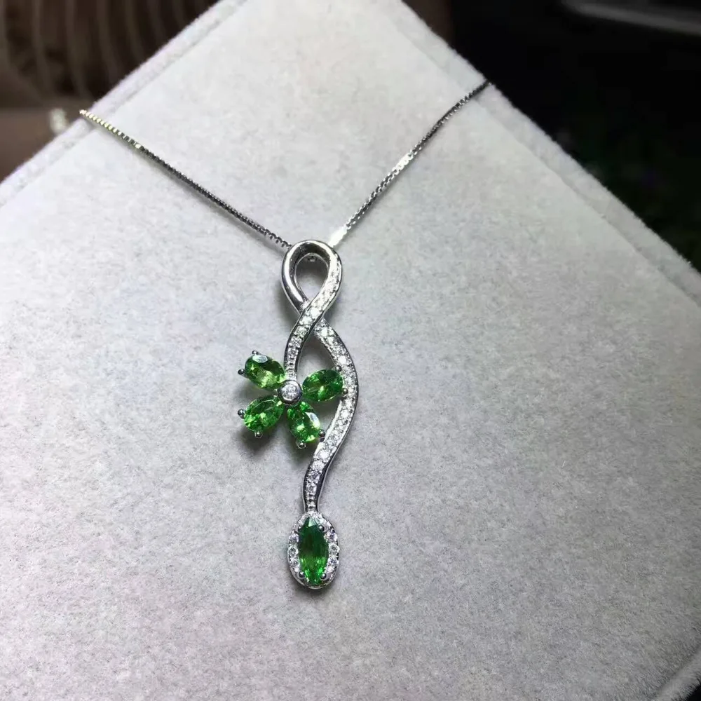 Цепочка с подвеской из натурального таворита серебро 925 пробы | Украшения и