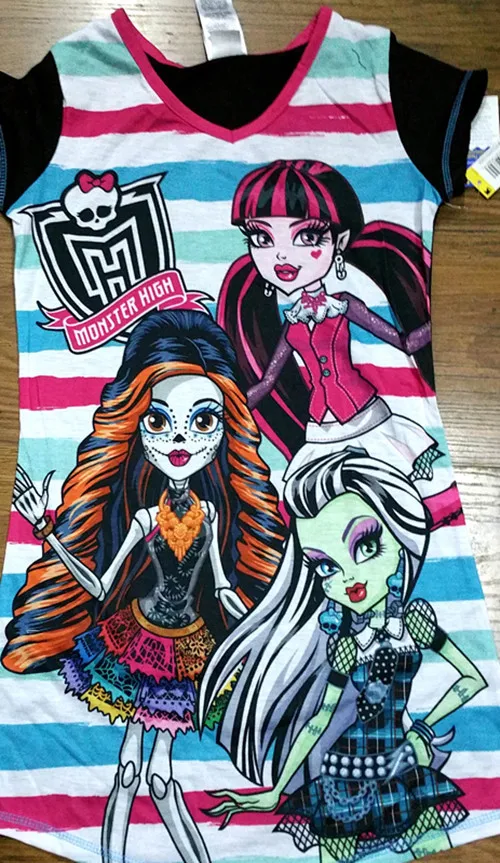 Летние Рубашка с короткими рукавами высота детское платье Обувь для девочек Monster.