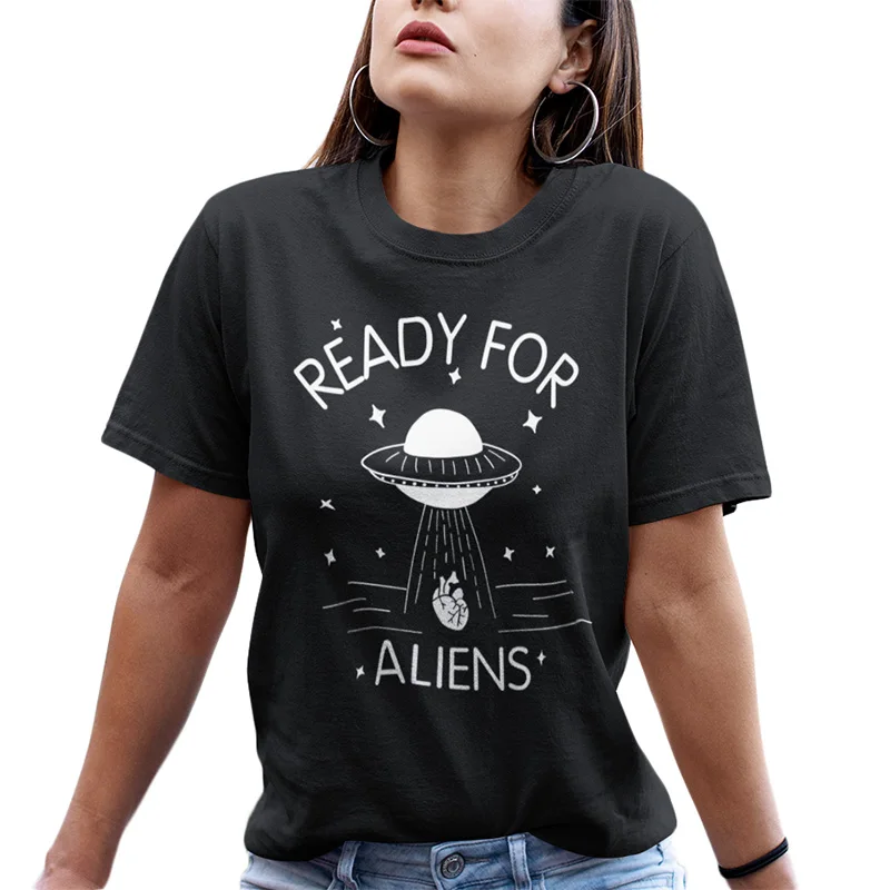 Забавная женская футболка Alien летняя с круглым вырезом и коротким рукавом 100%