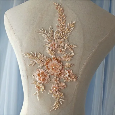 Модный стильный кружевной воротник, цвета, красивый цветок, Венеция, Кружевная аппликация, отделка, вышитый бисером, кружево, швейные принадлежности, кружевная ткань - Цвет: Orange pink