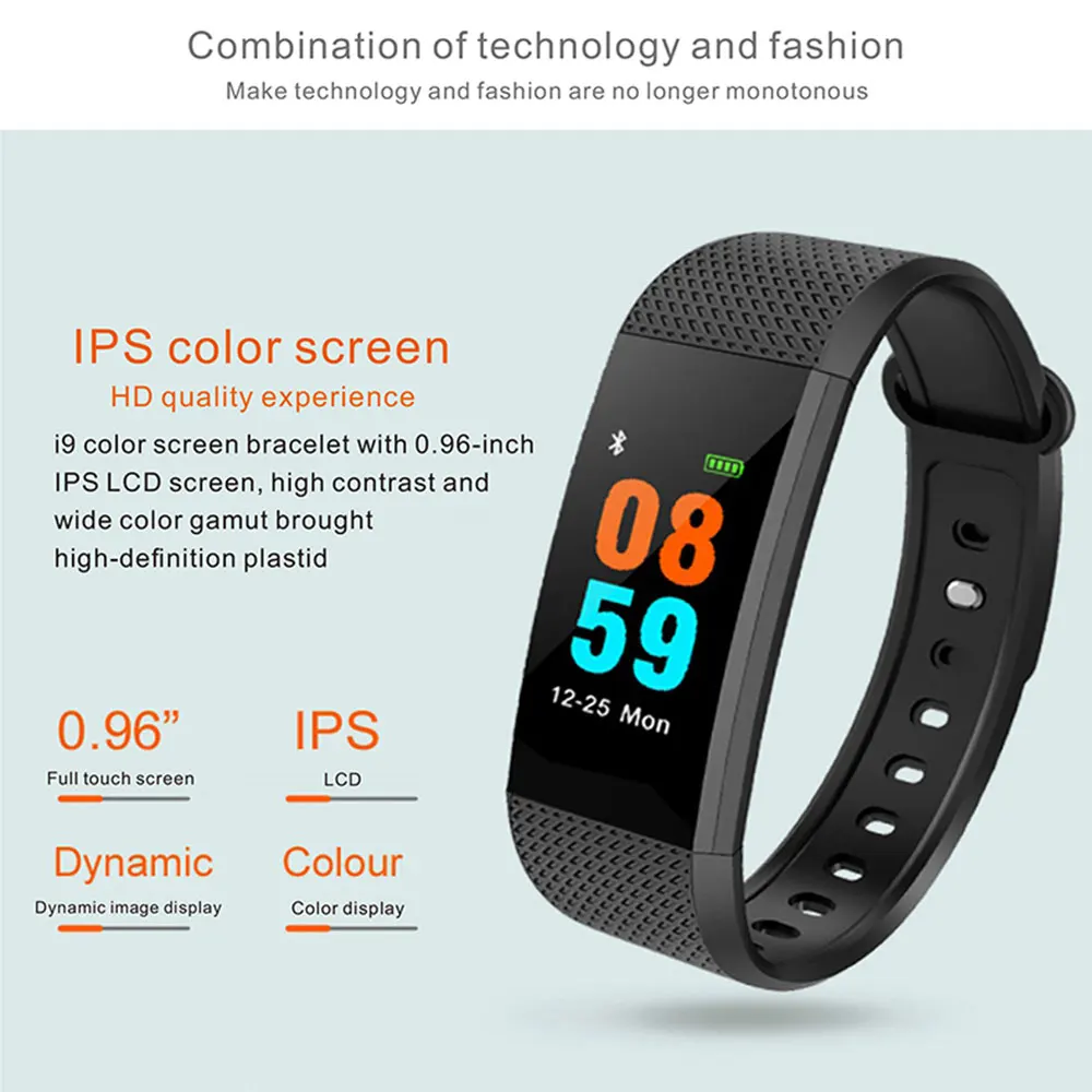 Smart Band I9 Цвет Экран IP68 Водонепроницаемый сердечного ритма Фитнес браслет с крови Давление Монитор кислорода Smartband