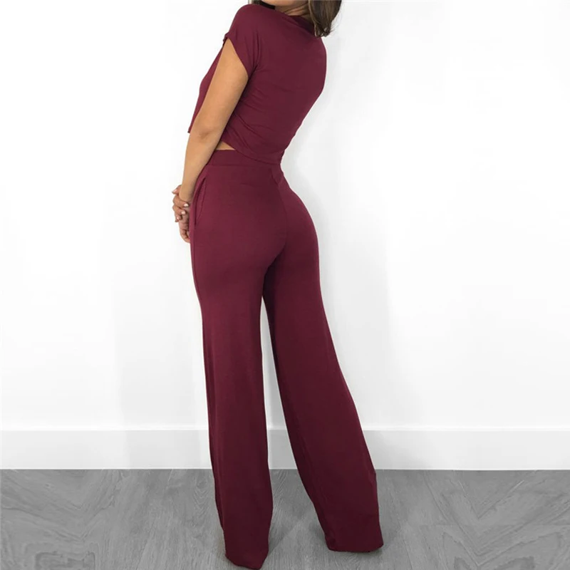 Женские летние комбинезоны 2 предмета с коротким рукавом облегающие длинные