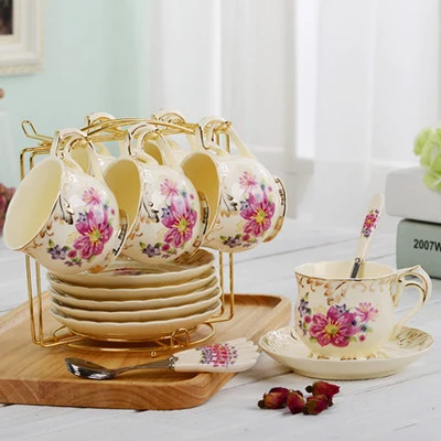 C 6-piece set Набор кофейных чашек из европейской керамики в британском стиле, набор тарелок для чая, керамическая чашка, чашка для послеобеденного чая, подарок на день рождения, Бытовая Посуда для напитков - Цвет: C 6-piece set