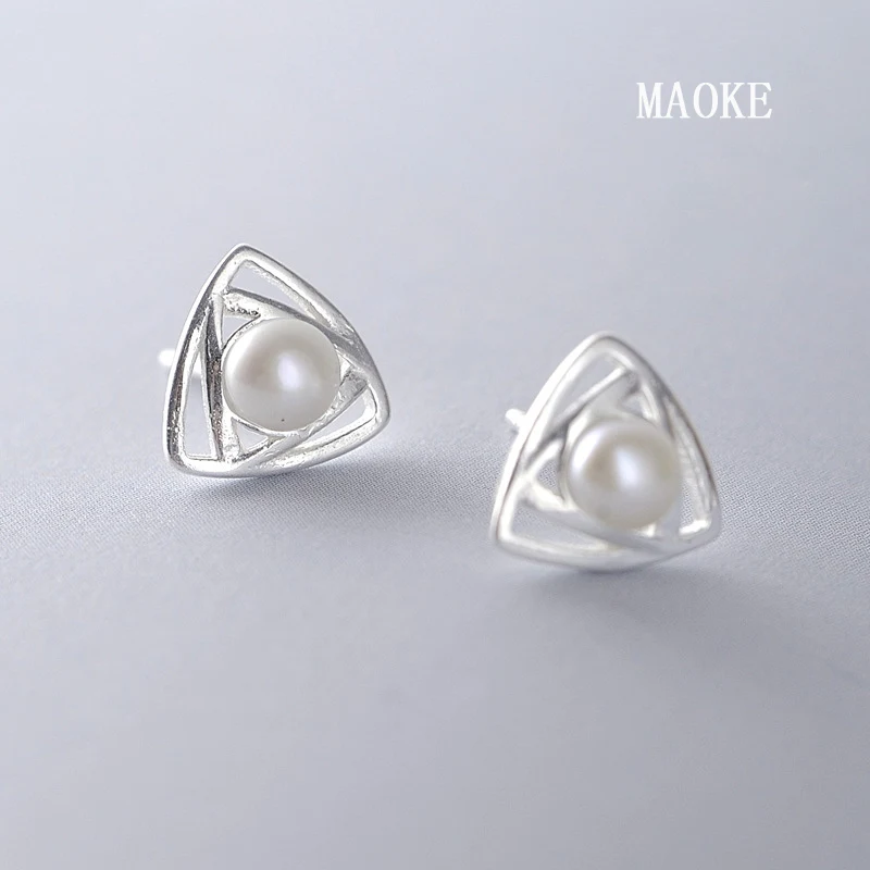 Акции треугольные геометрические натуральные жемчужные корейские серьги 925 SV