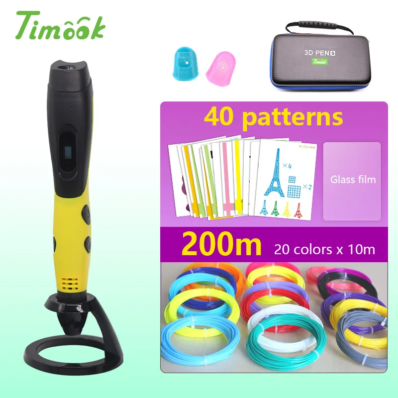 2.yellow PLA pattern Модная 3D ручка и 1,75 мм безопасная нить подарок на Рождество/День рождения с красивой кожаной сумкой подходит для создания семьи - Цвет: 2.yellow PLA pattern