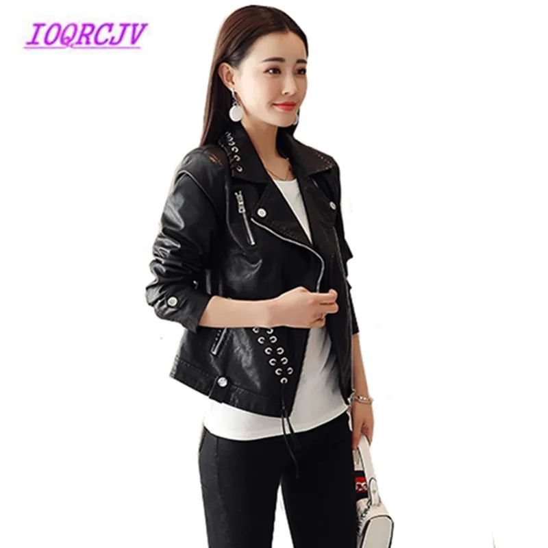 

Spring Short Leather clothing Women's Long sleeve Black PU Leather jacket Plus size 4XL motorcycle jacket short Outerwear B057