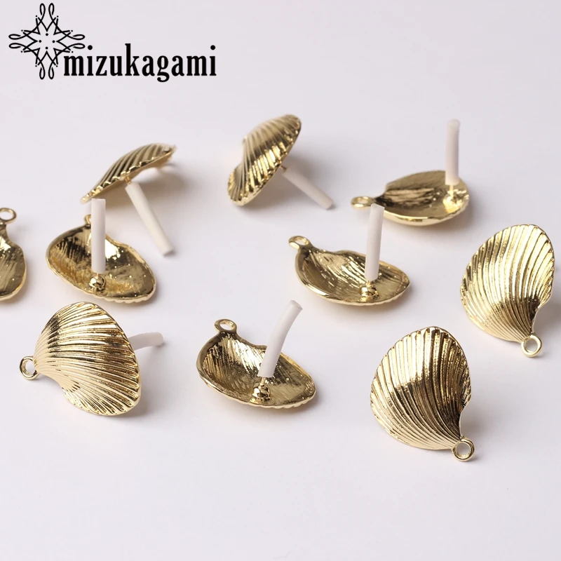 Серьги-пусеты в виде раковины золотые из цинкового сплава коннектор 19 мм 6 шт./лот