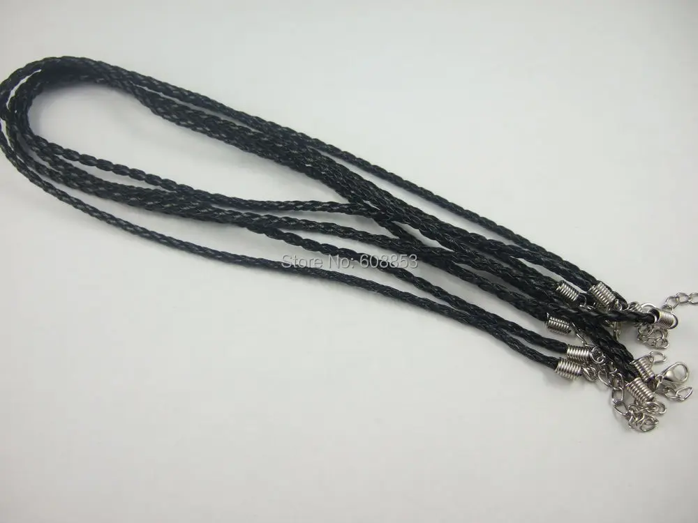 

50pcs 3mm Black PU Leather Adjustable Braided Necklace Cord With Lobster Clasp 18"-24"