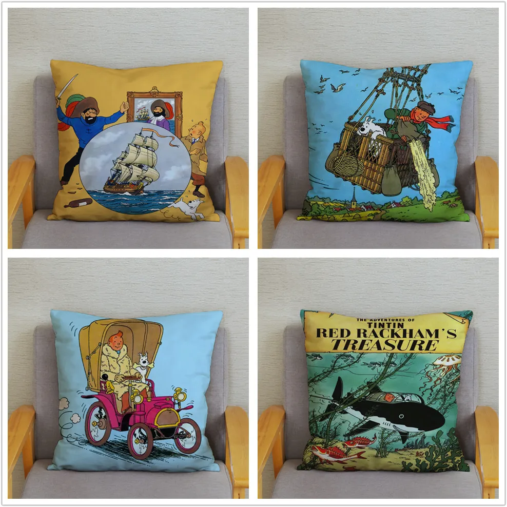 Приключения Тинтина чехол для подушки с принтом размером 45*45 см декоративная