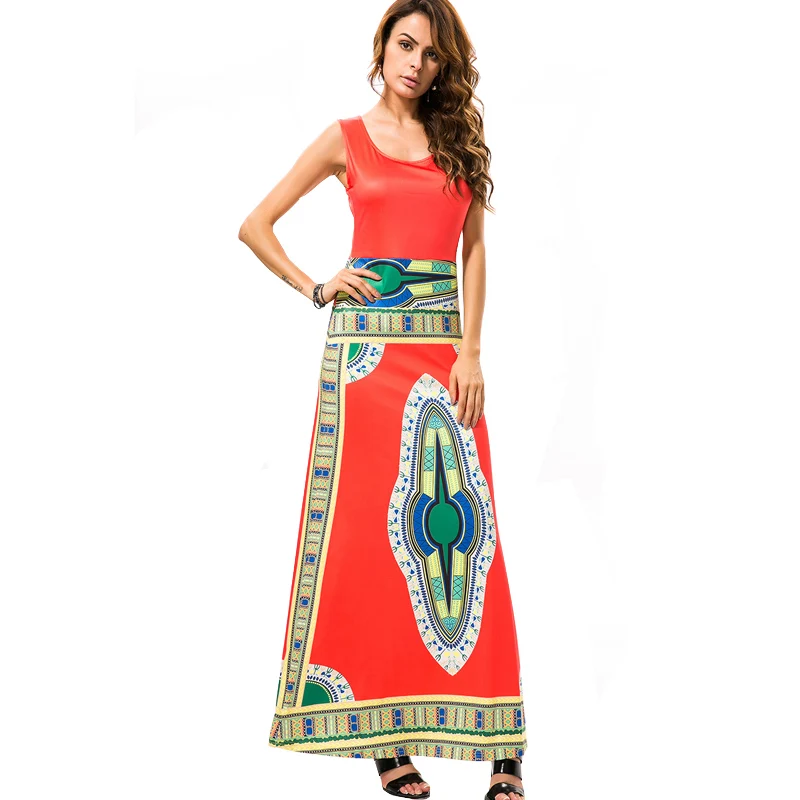 Модные длинные летние платья 2017 Для женщин Фараона печати Классический
