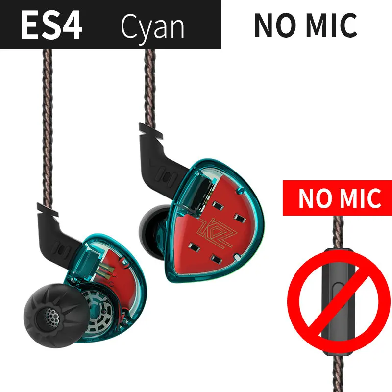 ES4Cyanwithmic1 KZ ZS10 ES4 наушники 4BA 1BA с 1DD динамические гибридные наушники-вкладыши спортивные наушники 5 приводных устройств гарнитура вкладыши 1BA KZ ES4 - Цвет: ES4Cyanwithmic1