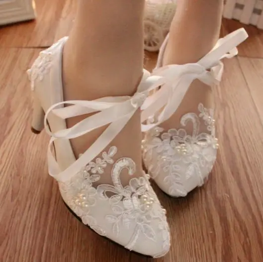 Туфли Riband женские свадебные пикантные кружевные туфли лодочки с жемчужинами на