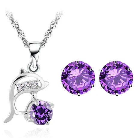 AAAA+ zircon dolphin pendant love lover birthday mum gifts brand necklace earrings woman fashion jewelry sets dropshipping | Украшения и