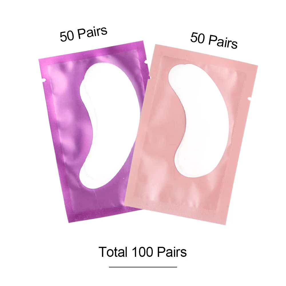 100Pairs Purple Pink 50/100 Накладные ресницы расширение Бумага патчи колодки для наращивания для глаз наклейки-заплатки ресниц под накладки для глаз советы материалы для обертывания - Длина: 100Pairs Purple Pink