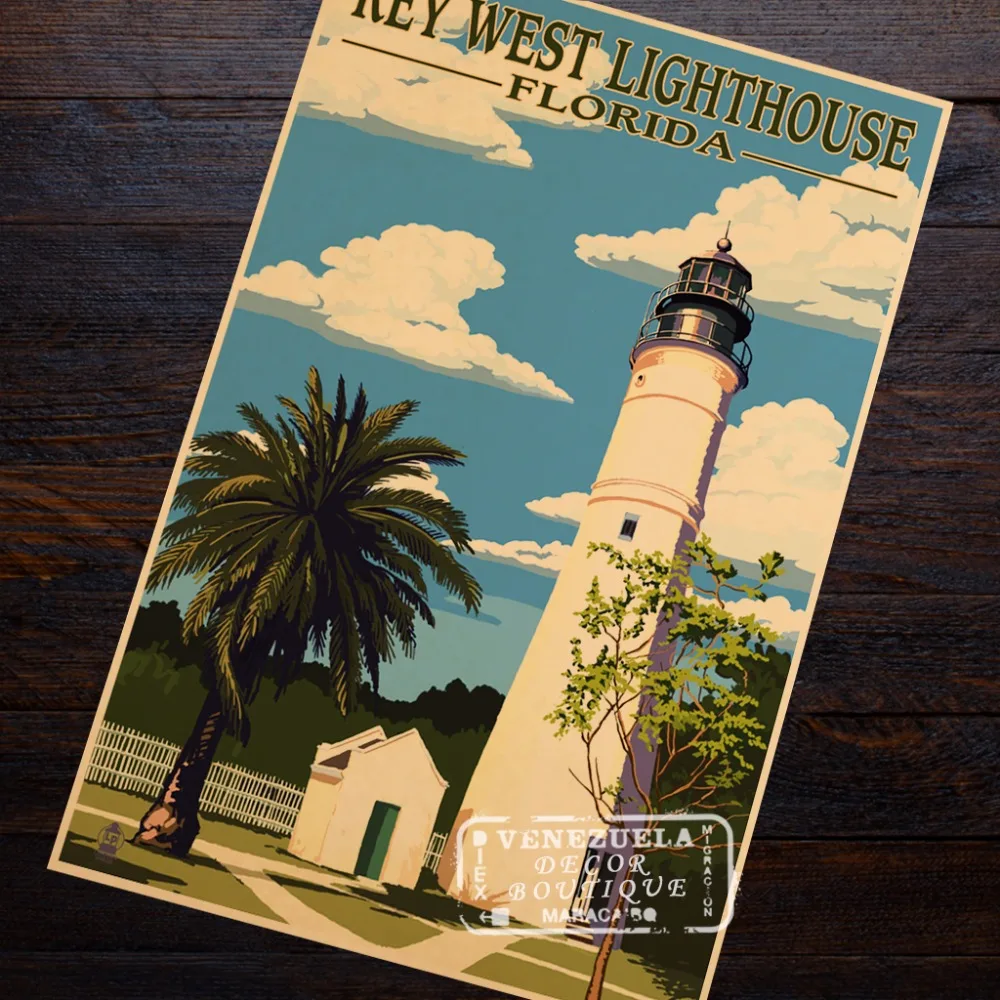 Американский ключ West Lighthouse Florida Las Vegas классический винтажный постер Холст