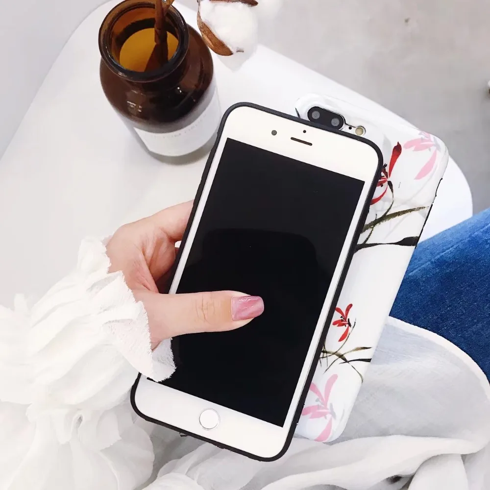 Netarlier Floral Case For iPhone7 8 Spring Summer Pink Flowers Phone Protective IMD Soft Cover Glossy Cherry Blossoms White |