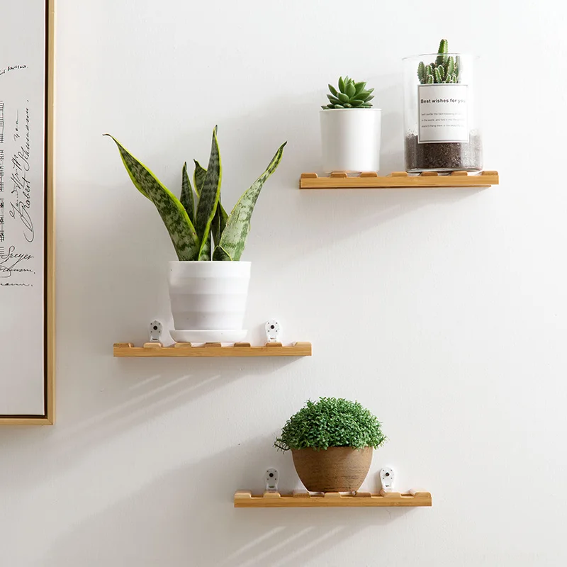 

3pcs/set Bamboo Living Room Decorative Rack Wall Hanging Flower Shelf Bedroom Wall Partition Pot Plant Shelf Rack