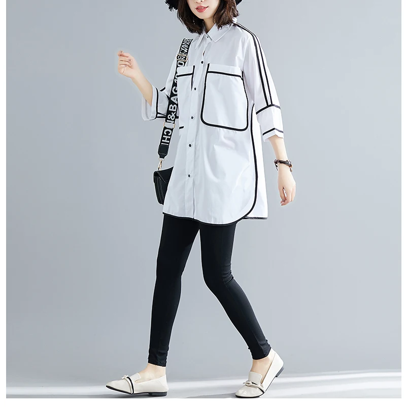 VM женские блузки хлопковая белая рубашка в мозаичном стиле с рукавами для женщин