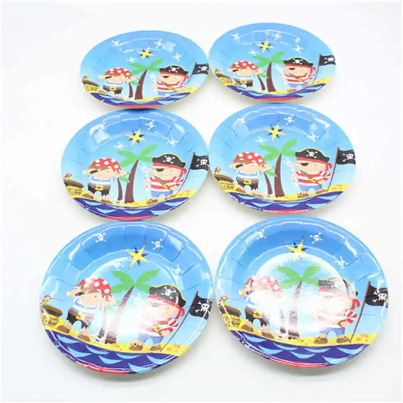 7 inch plate 6PCS Пиратская мультяшная морская тематика для мальчиков и девочек, принадлежности для дня рождения, одноразовая посуда, украшение для детского душа - Цвет: 7 inch plate 6PCS